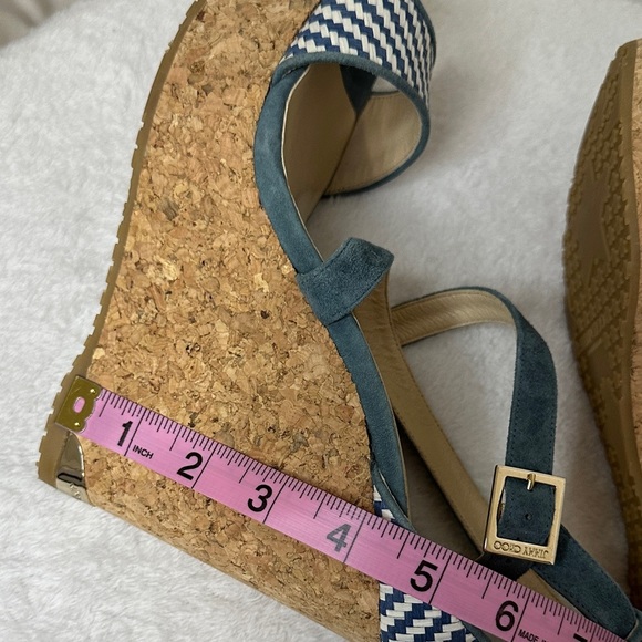 Jimmy Choo Blue and White Wedge Sandals - Picture 9 of 17